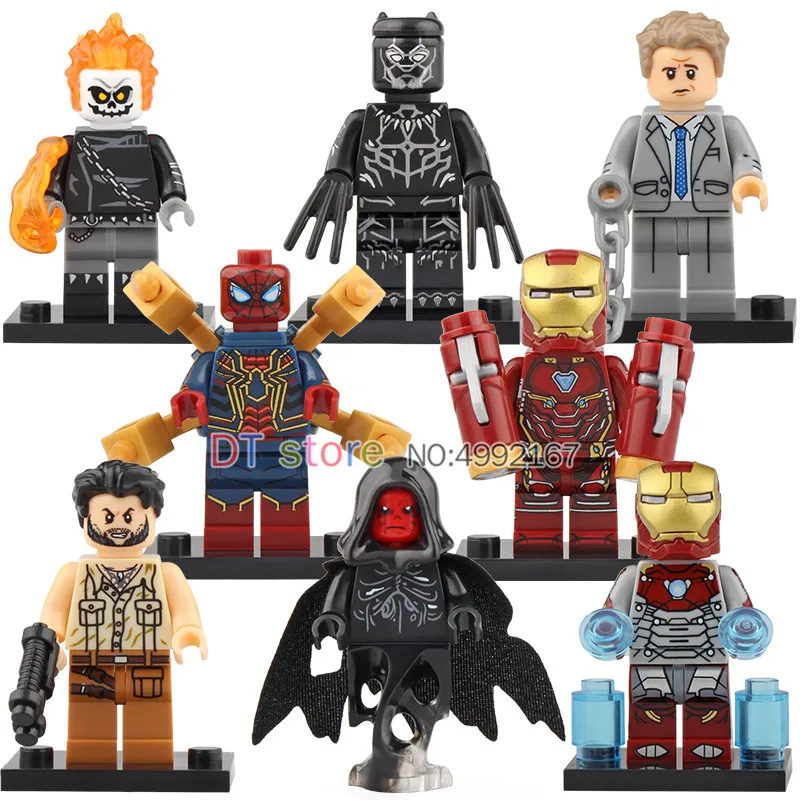 

50Pcs/Lot LegoINGly Spiderman Iron Man Black Panther Red Skull Marvel Action Figure Building Blocks Toys For Children X0221