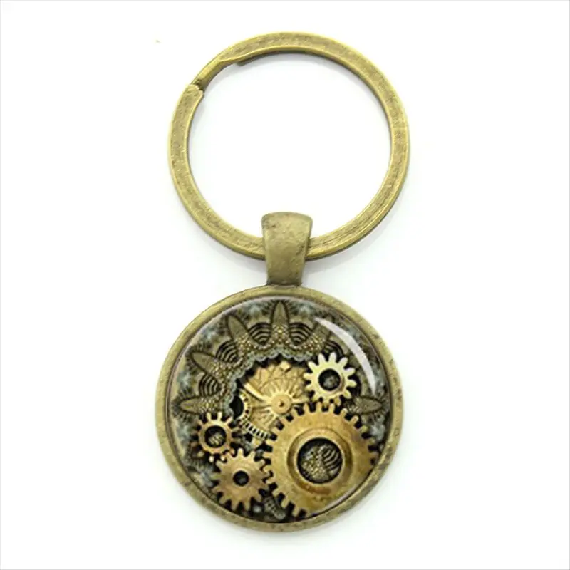 Паровые часы в стиле панк, цепочка для ключей, винтажные полосатые роскошные часы, брелок для ключей в стиле стимпанк, мужские ювелирные изделия, подарок KC609 - Цвет: KC609