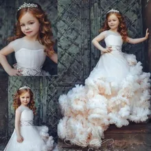 Новое поступление, Плиссированные Платья с цветочным узором для девочек для особых случаев, для свадеб, плиссированные детские пышные платья, платье из тюли для причастия