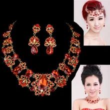 Красные свадебные украшения из трех частей свадебное ожерелье свадебное платье головной убор Корона ожерелье ушные ювелирные изделия студия