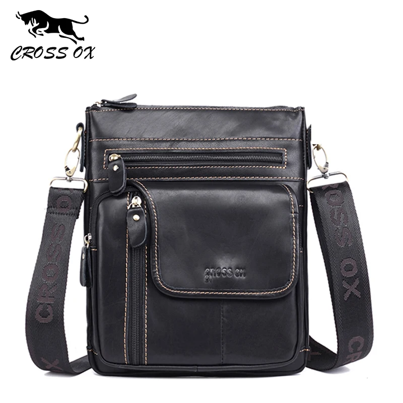 

CROSS OX Autumn New Arrival Men Shoulder Bag Genuine Leather Flap Bag Casual Style Black Bag For Ipad Tablets SL425M