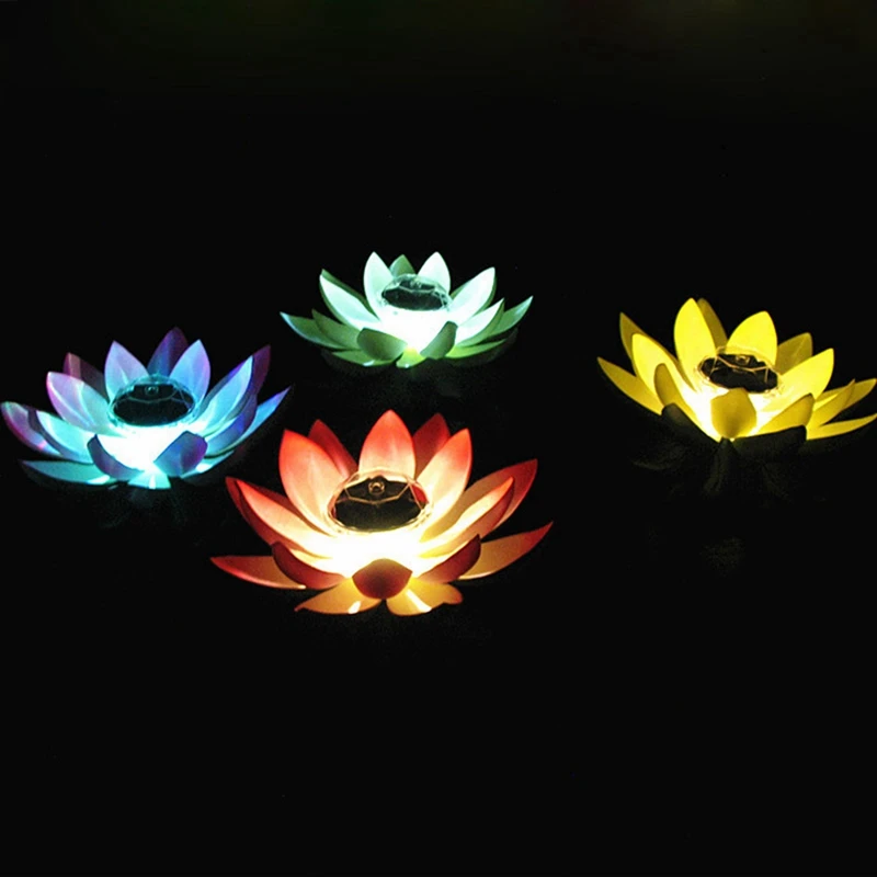 Светодиодная лампа в виде цветка лотоса на солнечных батареях, плавающий цветок, пруд, светильник, украшение, вечерние украшения сада