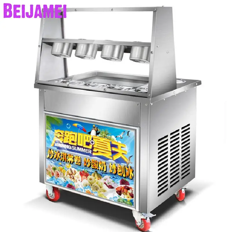

BEIJAMEI Popular stainless steel Thai ice cream rolls making commercial fried ice yogurt machine big square pan