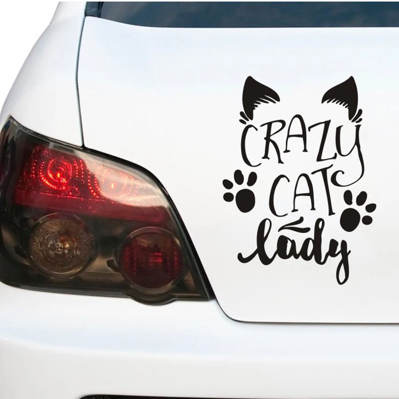 Crazy Cat Lady Переводные картинки художественные наклейки на заднее лобовое стекло автомобиля текстовый Декор милый бампер узор водонепроницаемый виниловая наклейка для автомобиля L413