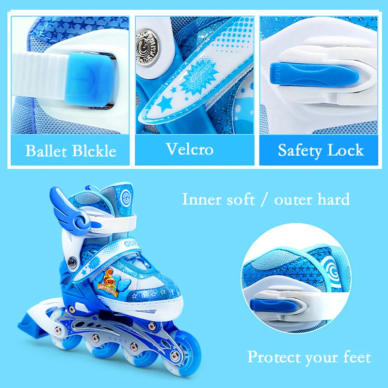 شحن مجاني حذاء تزلج بعجلات أحذية التزلج الأسطوانة للأطفال الطفل مع خوذة حامي الركبة قابل للتعديل وامض عجلات Patines