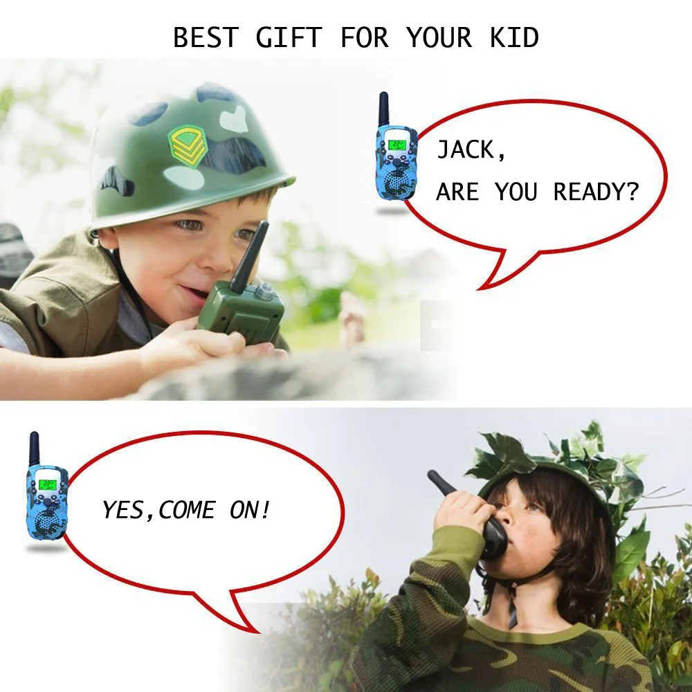 2PCs T388 Mini Walkie Talkie for Kids Child 22 Channels FRS/GMRS Radio with VOX LED flashlight Camouflage 0.5W Two Way radio