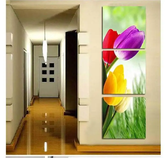 Free shipping 3 panels The colorful Tulip In Blossom on canvas Modern ...