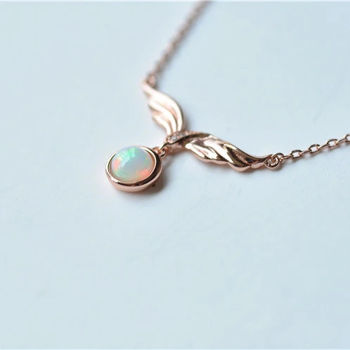 

925 Sterling Silver Natural opal necklace, Main stone: 5mm Round opal