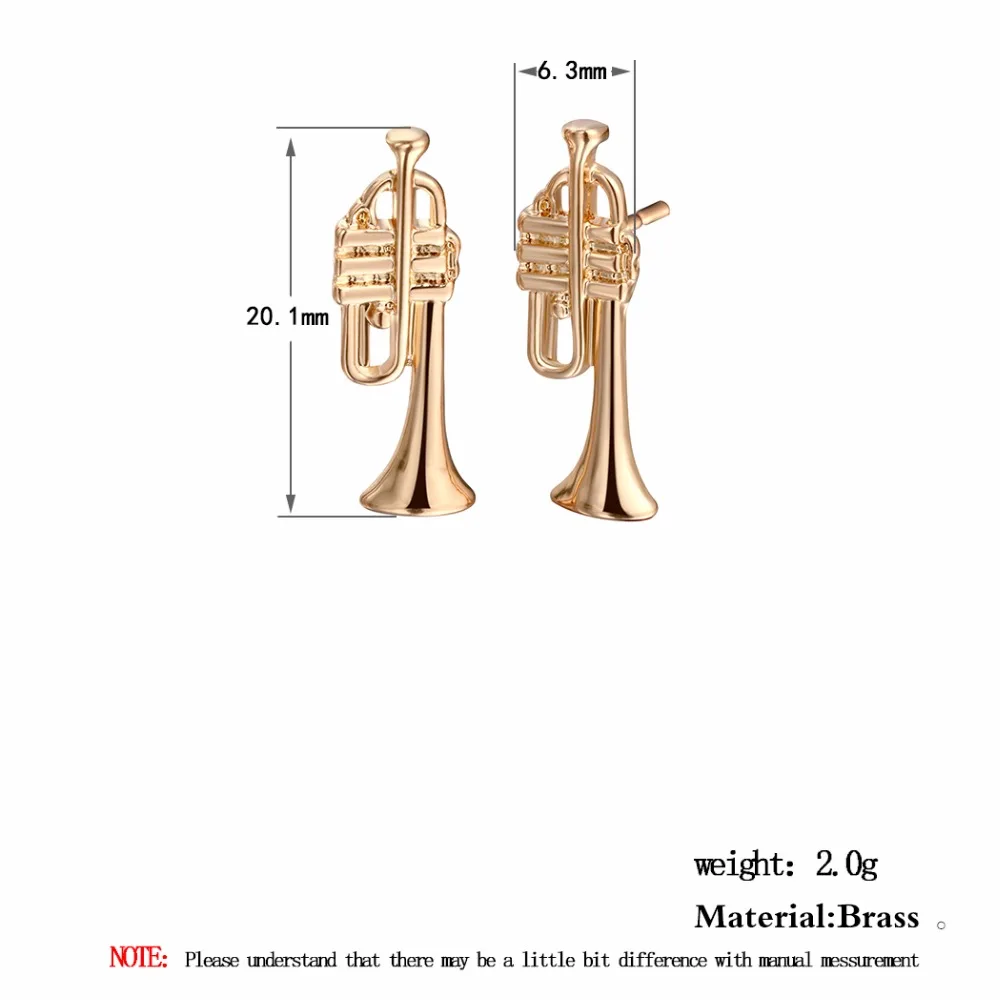 Chandler европейские крошечные трубы серьги-гвоздики в форме серьги в золотистом серебряном музыкальном инструменте тематические модные ювелирные изделия Femme Homme Bijoux