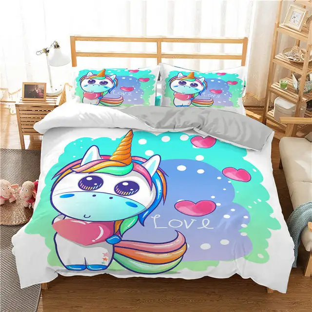 ZEIMON 3D Unicorn Bedding Set Duvet Covers Pillowcases Cartoon Comforter Luxury Bedding Sets Bedclothes Girl Children Home Decor SXJ0499-2