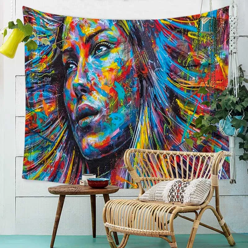 

People Watercolor Painting Cloth Psychedelic Tapestry Wall Hanging Polyester Thin Couch Blanket Art Wall Carpets Yoga Shawl Mat