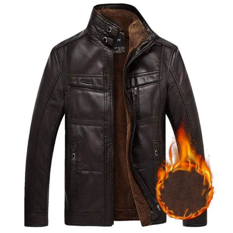 

NIANJEEP Leather Jacket Men Coats Brand High Quality PU Outerwear Men Business Winter Faux Fur Male Jacket Fleece puls size 3xl