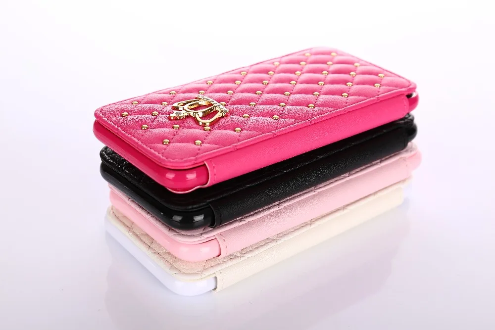 Leather Wallet Card Flip Cover For iPhone 6 6S 7 8 Plus Luxury Crown flash drill Phone Case For iPhone X XS MAX XR shell coque