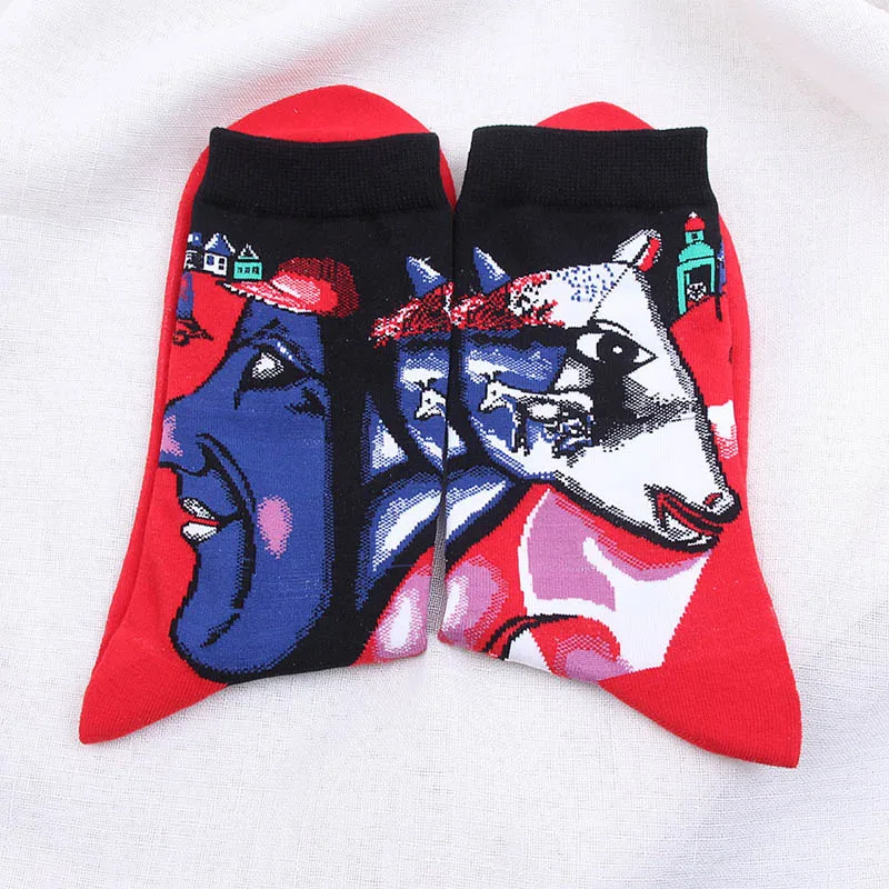 Мужские носки, осень и зима, Ретро стиль, искусство, Ван Гог, Фреска, всемирно известная живопись, масло, забавные счастливые носки - Цвет: socks 18