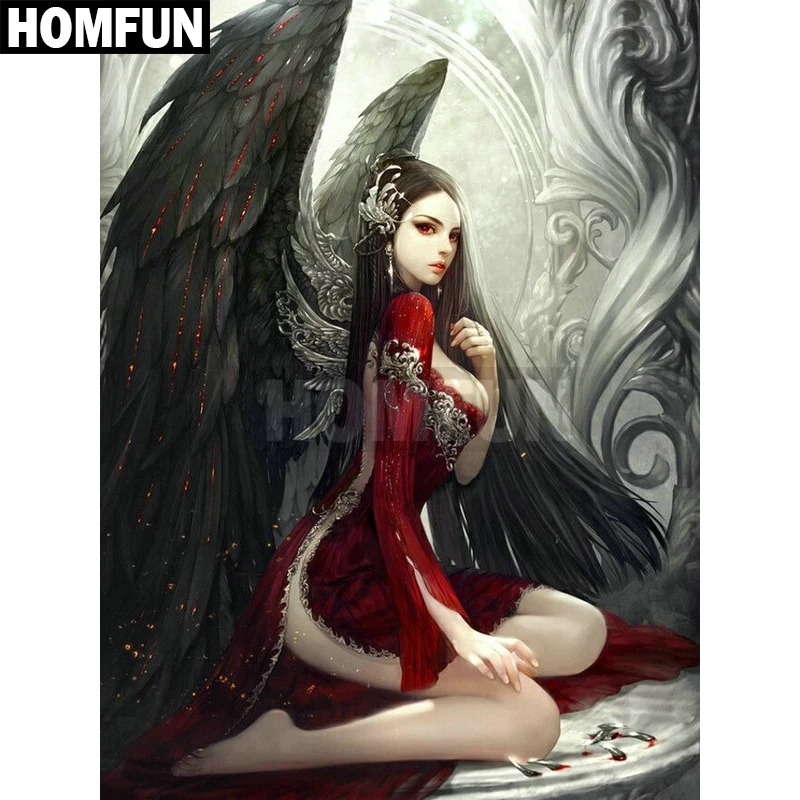 

HOMFUN Full Square/Round Drill 5D DIY Diamond Painting "black angel girl" 3D Embroidery Cross Stitch 5D Home Decor A00189