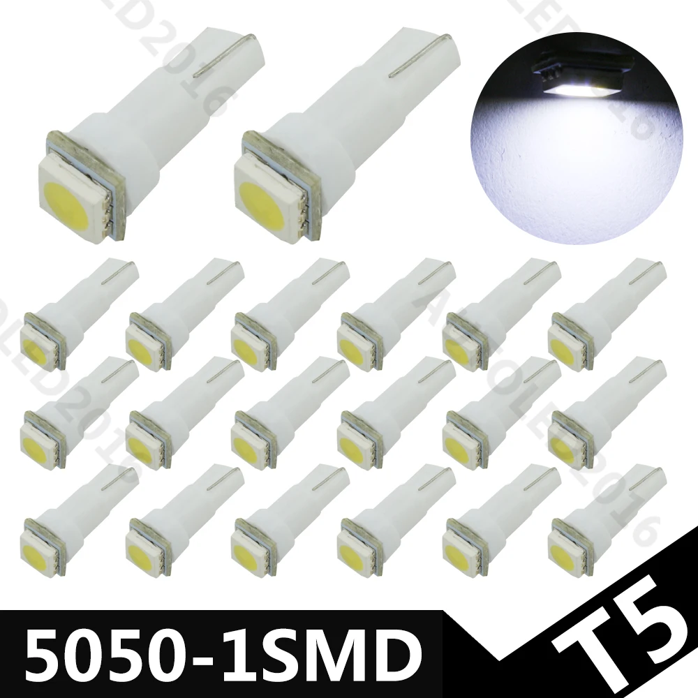 

20pcs T5 74 LED 1 SMD 5050 LED Bulbs White Light Lamps For Car Auto Wedge Interior Lighting Instrument Dashboard Lights DC 12V