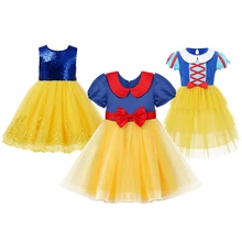 Милое платье принцессы Белоснежки для девочек Детские вечерние маскарадные костюмы на день рождения, костюм для съемок, фатиновое бальное платье, нарядное платье для девочек