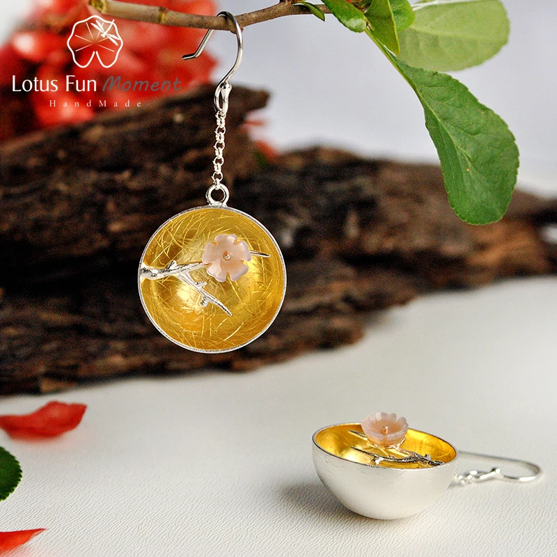 

Lotus Fun Moment Real 925 Sterling Silver Natural Shell Fashion Jewelry The Aroma of Wintersweet Dangle Earrings for Women