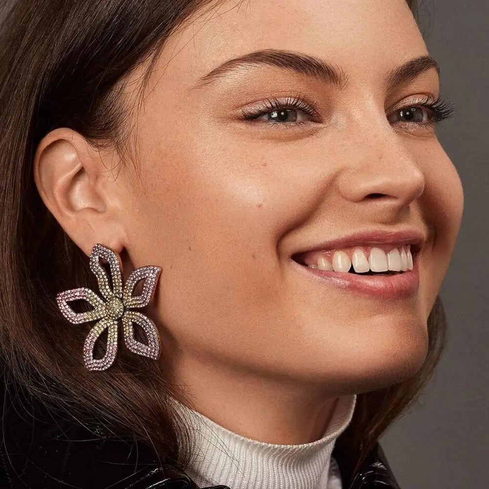 

Vedawas 2019 Flower Earrings Maxi Crystal Statement Drop Dangle Earrings for Women Bijoux Accessories Party Vacation Gift xg3017