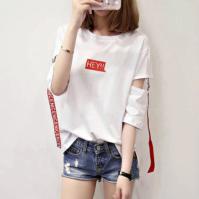 

Letter T Shirt Women 2019 Vetement Femme Tshirt Summer T-Shirts Hollow Out Tees Tops Poleras De Mujer Kawaii Clothes Plus Size