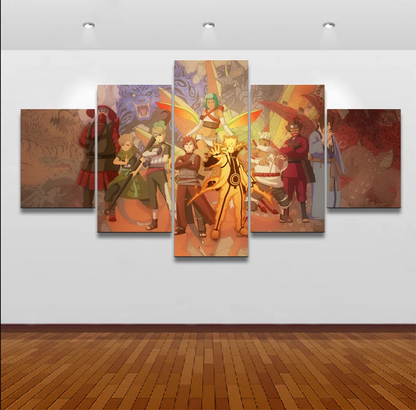 Artwork Anime Poster 5 Panel Naruto Characters Modern Living Room Wall Art Decorative Framework Canvas Painting Modular Picture | Дом и сад