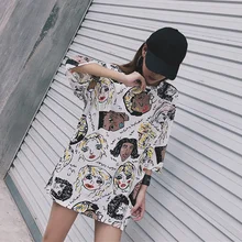 2019 Korean Style O-Neck T Shirt Women Cool Character Printed Short Sleeve T-shirt Mid Long Fashion Summer Loose Casual T Shirts 2019 Korean Style O-Neck T Shirt Women Cool Character Printed Short Sleeve T-shirt Mid Long Fashion Summer Loose Casual T Shirts