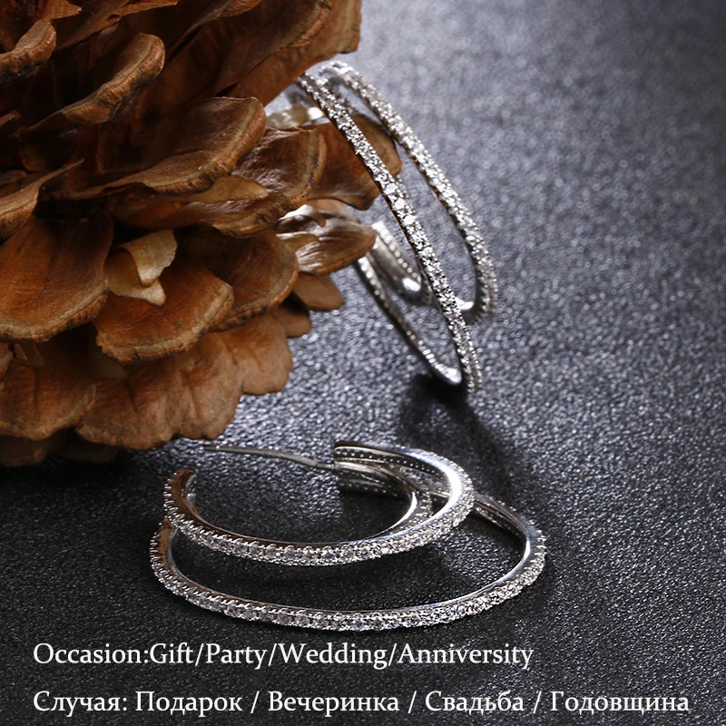 Белые золотые трехслойные большие круглые серьги-кольца, кубические циркониевые серьги для женщин, лучший подарок, свадебные сережки oorbellen AE338