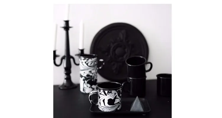 Минималистский скандинавский эмаль чашка чистый черный Ins ветер простой утолщенный кофе посуда для напитков творческий