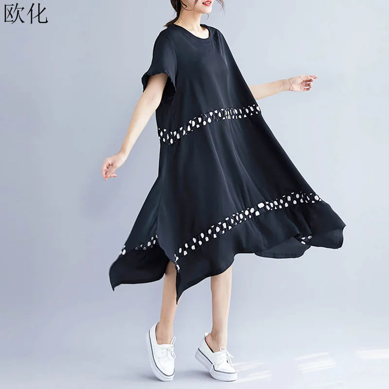 

New Arrival 2019 Summer Women Plus Size A-Line Plus Size Dress Short Sleeve Vintage Sundress Loose Polka Dot Dress Vestidos 4XL