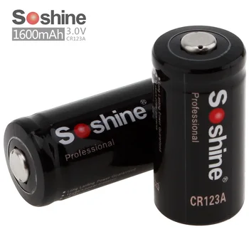 

2pcs/set Original Soshine 3.0V CR123A Primary Lithium Battery 1600mAh RCR123A Battery + Portable Battery Box High Quality