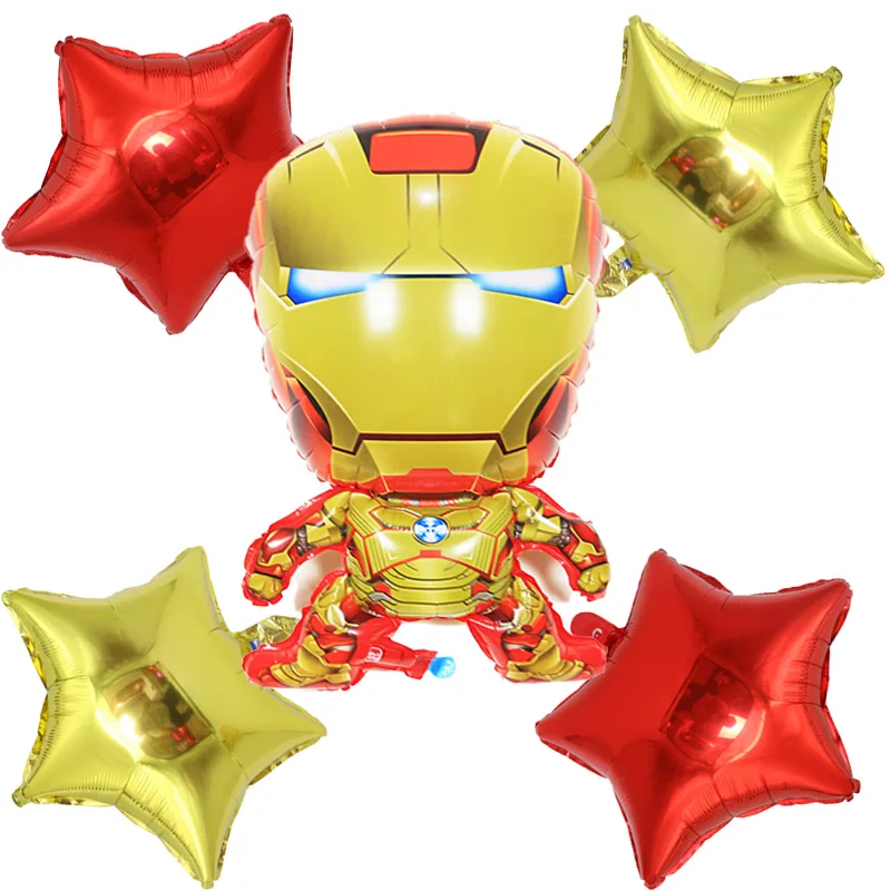 5 штук, фольгированные шары Железного человека, 18 дюймов, круглые и пять звезд, супер герой, украшение для свадьбы, дня рождения, вечеринки, любимая игрушка Железного человека для детей