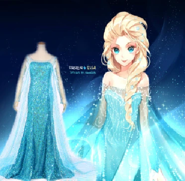 

Free Shipping Custom-made Movie Cosplay Costume Princess Elsa Dress from Cartoon