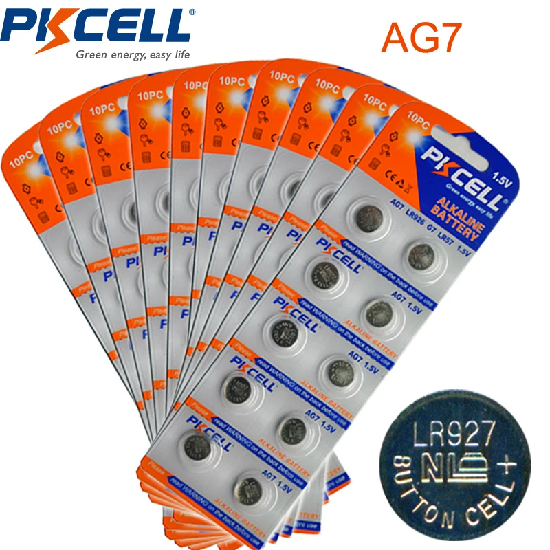 100 шт./10 карт батарейки AG7 1 5 в LR57 L927 395 SR57 SR927SW 195 кнопочные щелочные PKCELL |