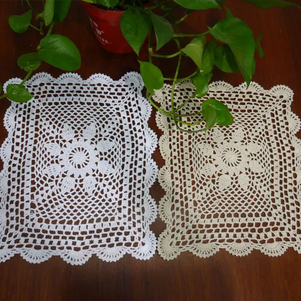 

Handmade hook flowers cotton lace pads Many Uses / hollow Square decorative mat coasters / Vintage Europen style