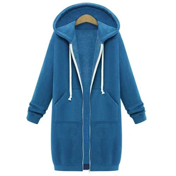 

Autumn Winter New Hoodie Sweatshirt Women Solid Casual Loose Zipper Plus Size Thick Hoodies Jacket Long Coat Feminino 5XL WJM25