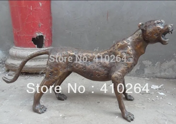 

] Shipping Exquisite 26" L China Bronze Sculpture Ferocious FengShui Animals Leopard Panther Statue