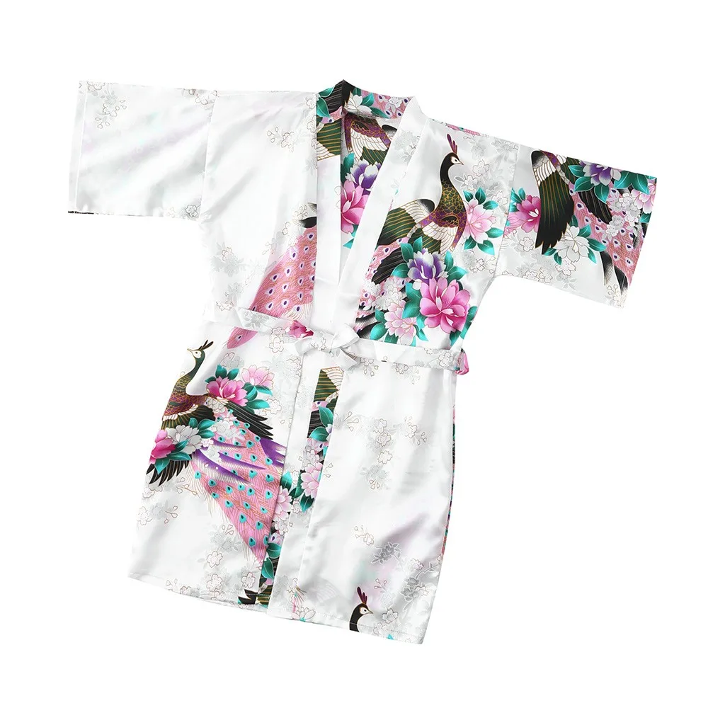MUQGEW халат для детей одежда для малышей для девочек Цветочный шелковый атлас кимоно халаты халат пижамы Clothesbadjas kinderen# y2 - Цвет: White