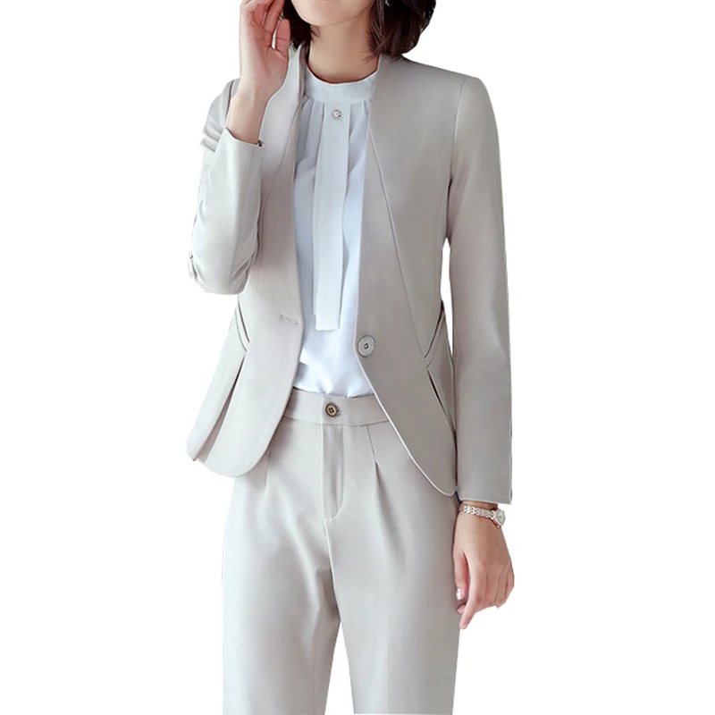 

New Blazers Pants Suit Solid Simple 2 two Piece Set Long Slim Jacket + Pants slim women blazers And jackets Plus Size 5XL