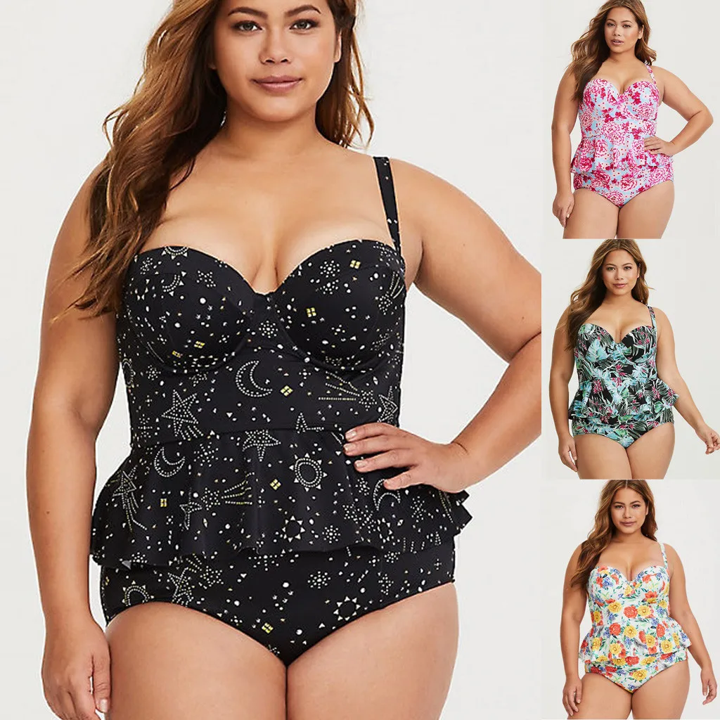 

swimsuit women 2019 Sexy Womens Plus Size Printed Bikini Set Swimwear Beach Swimsuit Monokini free shipping
