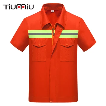 

High Quality Orange Unisex Engineering Uniform Work Clothes Short Sleeve Repairment Workshop Uniform Reflector Jacket with Pants