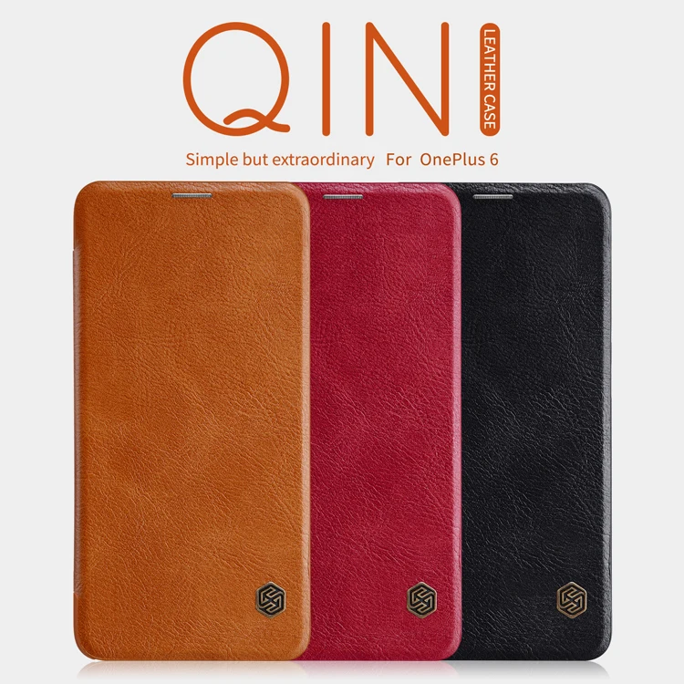 Nillkin for One plus 6 Case Qin PU Leather Filp Cover Wallet Phone Bag For Oneplus smart sleep wake up | Мобильные телефоны и