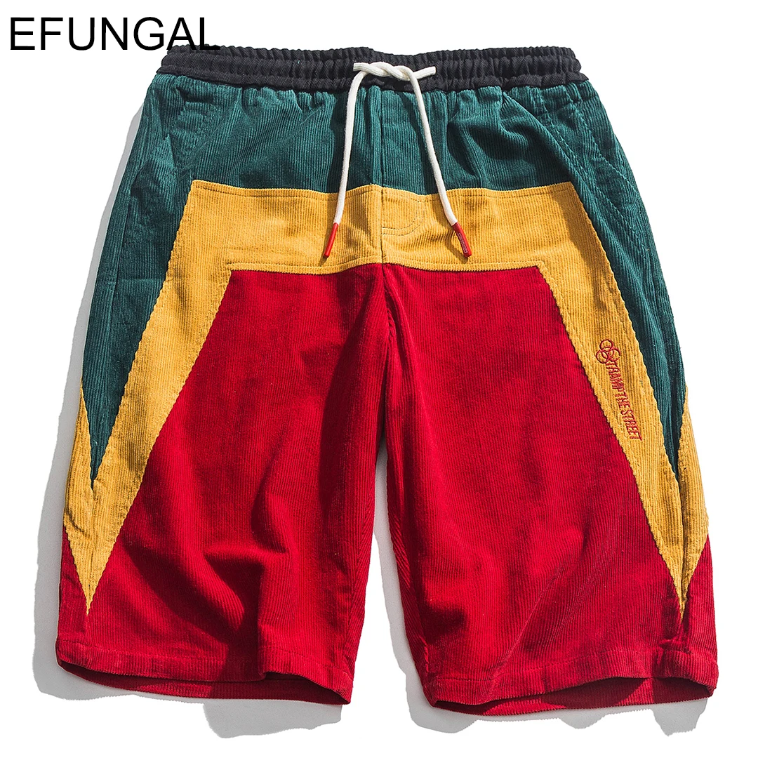 EFUNGAL двухцветные Сращенные брюки карго шорты мужские Harajuku повседневные короткие Джоггеры мужские летние уличные брюки до колена