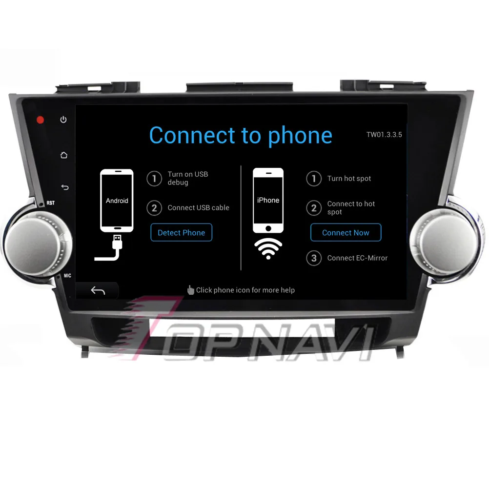Topnavi 10," 4 ядра Android 6,0 Автомобильный мультимедийный для Highlander 2009 2010 2011 2012 2013 авто, без DVD