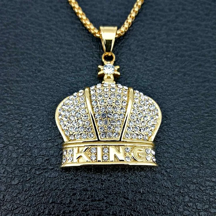 New 24inch Stainless Steel Jewelry Hip Hop KING Crown Pendant Necklace