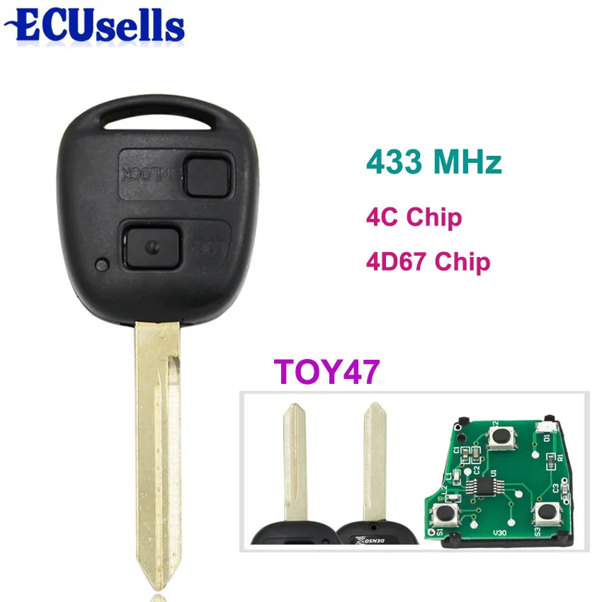 

2 Buttons Keyless Entry Fob Remote Key for Toyota RAV4 Corolla Yaris 433MHZ With 4C/4D67 Chip Inside TOY47 Uncut Blade