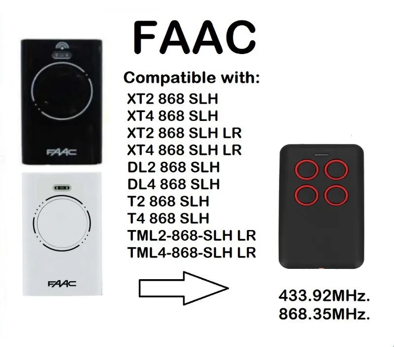 

2pcs FOR FAAC XT2 XT4 garage door remote control 868 MHz duplicator
