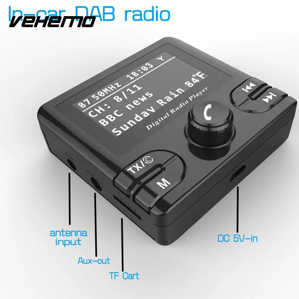 

Vehemo Radio TF Card Player Car FM Transmitter MP3 Player Car Radio Adapter Hand-Free Car DAB Digital Display