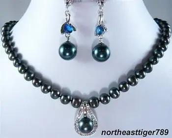 

Nobility jewelry choker Real Black Pearl Blue Cubic Zirconia Clasp Pendant Necklace Earrings Set -jewelry
