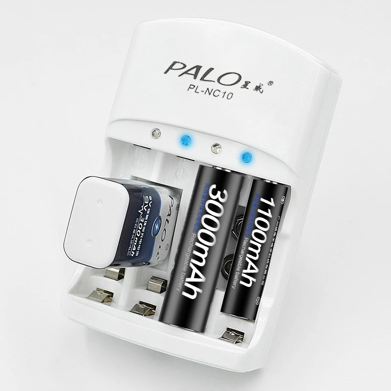 PALO 4 Slots Battery Charger for AA/AAA 9v (6F22) Ni-MH/Ni-Cd Rechargeable Batteries EU US Plug Portable Charging battery charger battery charger adapter