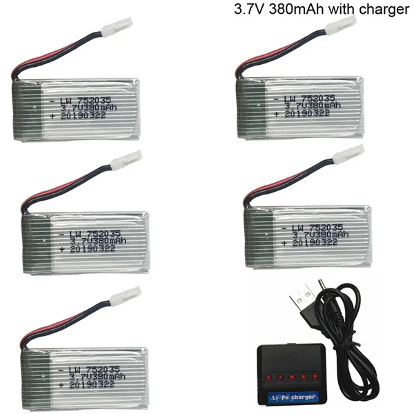 3,7 V 380mAh Lipo батарея с USB зарядным устройством запасные части для Hubsan X4 H107 H107L H107D JD385 JD388 батарея 752035 3,7 V батарея 1S - Цвет: Белый